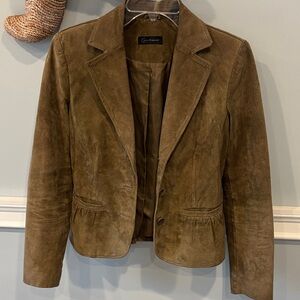 Context 100% Leather Suede Women's Blazer Jacket - Brown